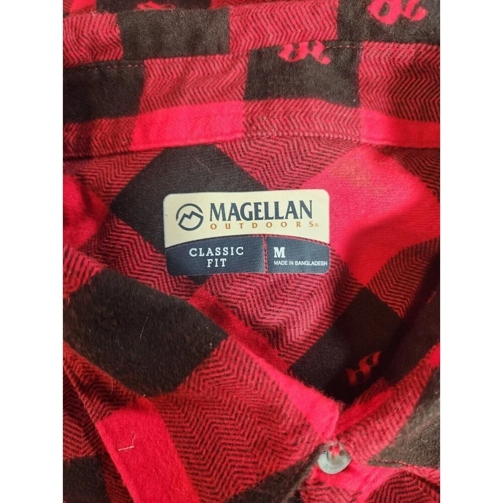 Magellan Shirt Mens Med Red Black Button Shiner Bock‎ Beer Check Plaid